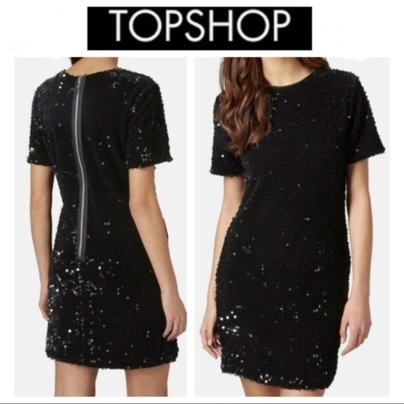 NWT Topshop Sequin Black Dress - Picture 1 of 13